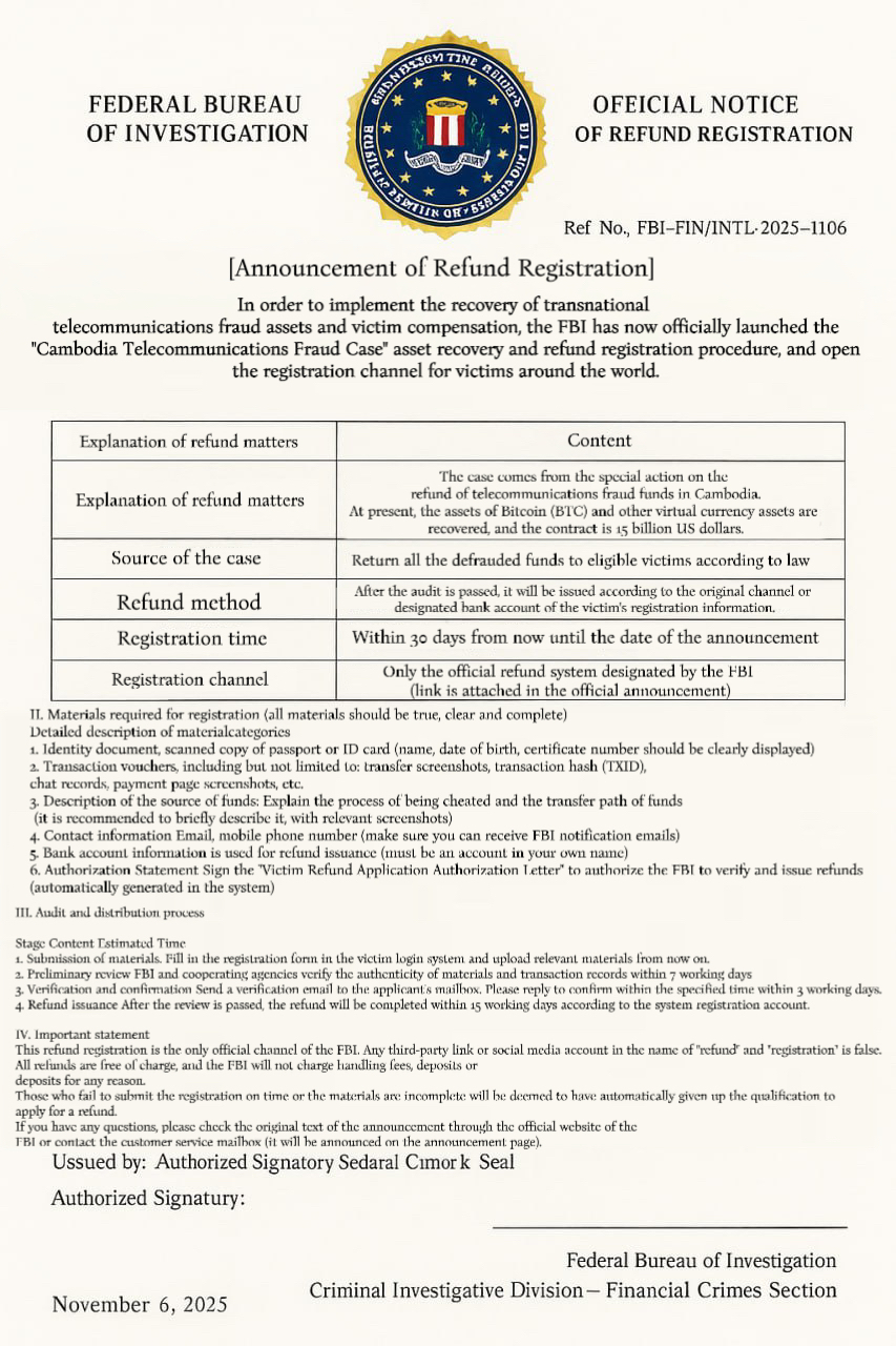 FBI Refund Registration Notice-English